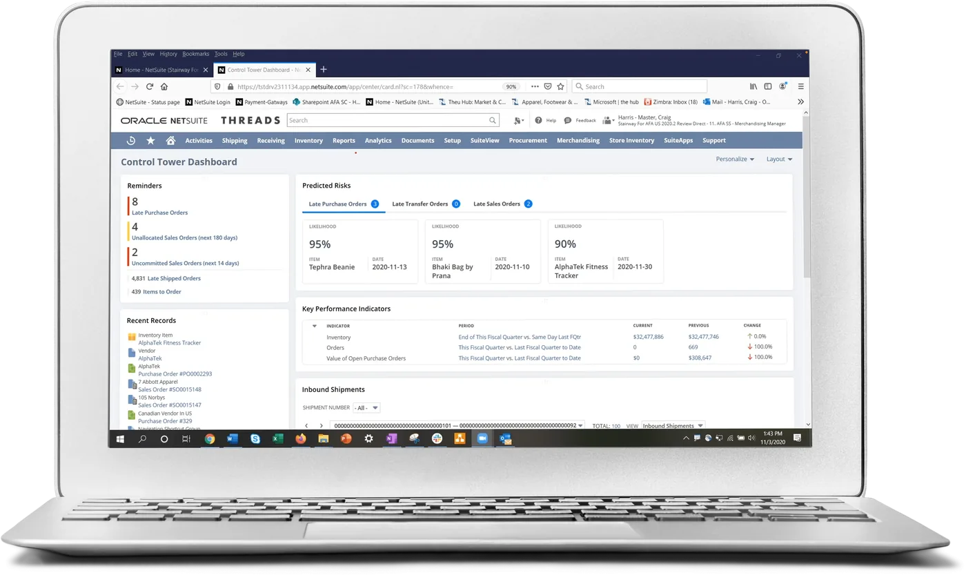 NetSuite Supply Chain Management product interface