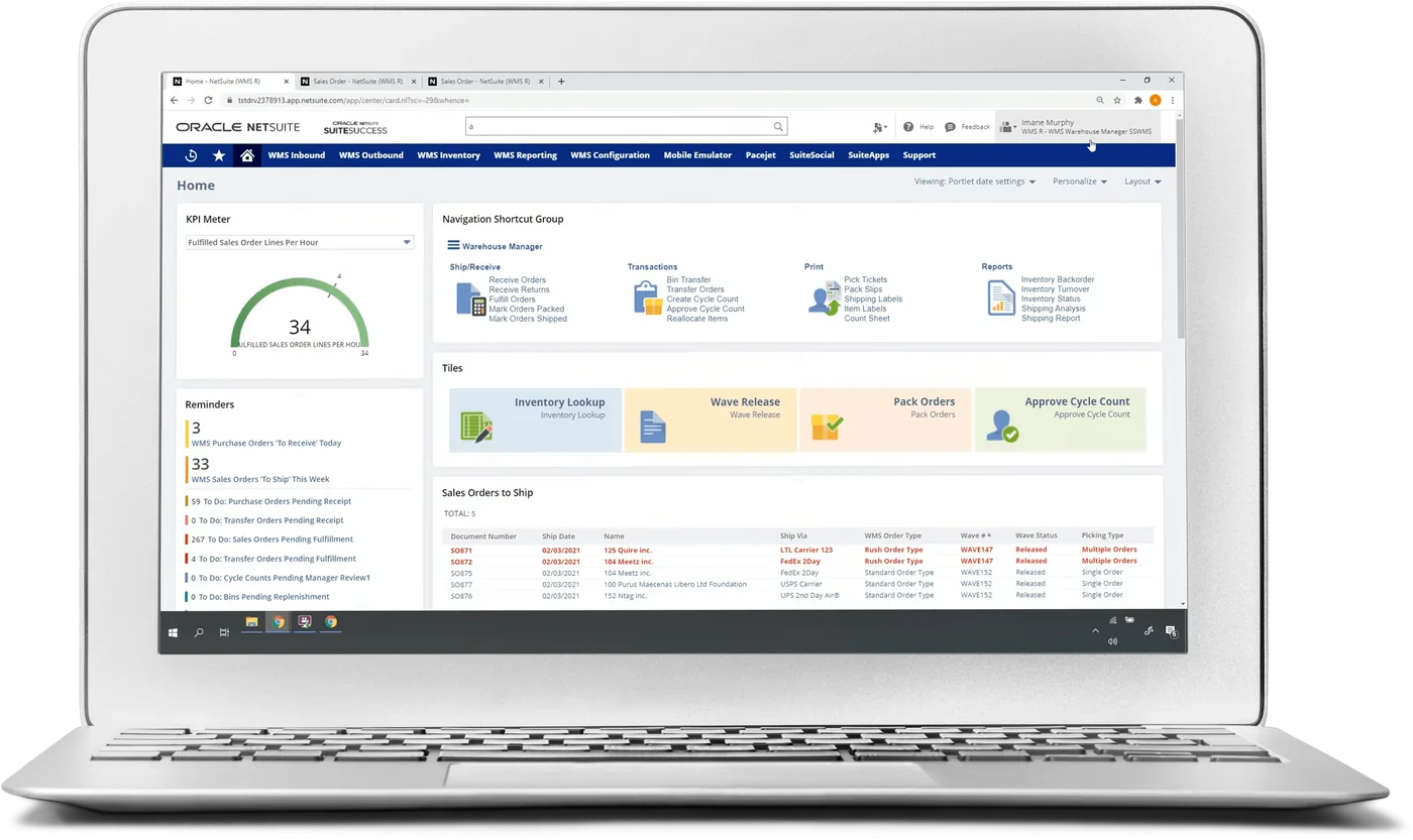 NetSuite Warehouse Management product interface